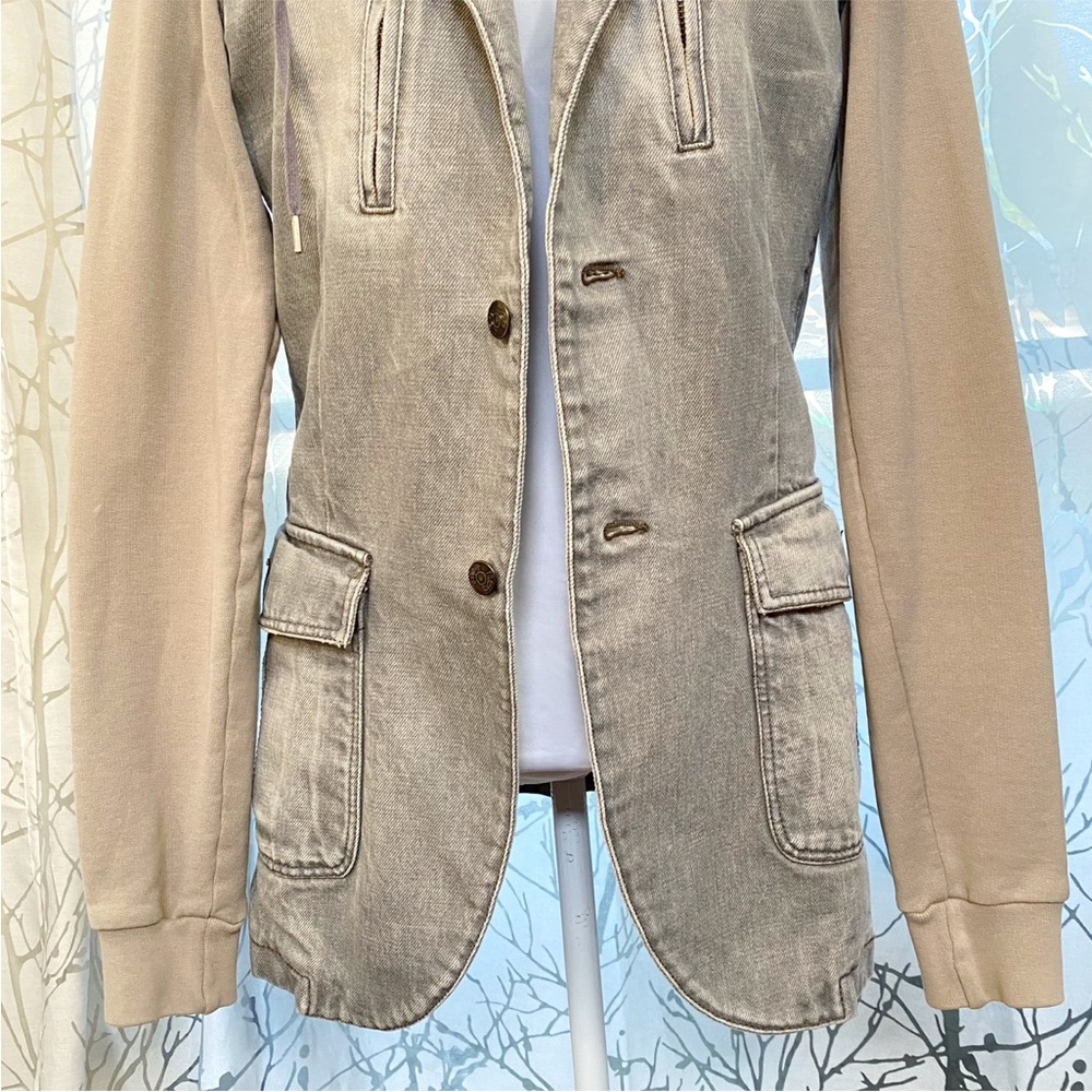 ALEXANDER MCQUEEN DISTRESSED GRAY TAN KNIT LONG SLEEVE HOODIE BLAZER JACKET - Picture 5 of 13